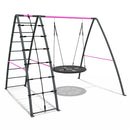 Rebo Steel Series Metal Swing Set with Up and Over wall - Nest Swing Pink