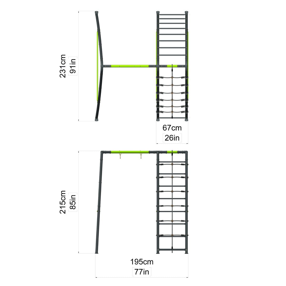 Rebo Steel Series Metal Swing Set with Up and Over wall - Single Swing Green