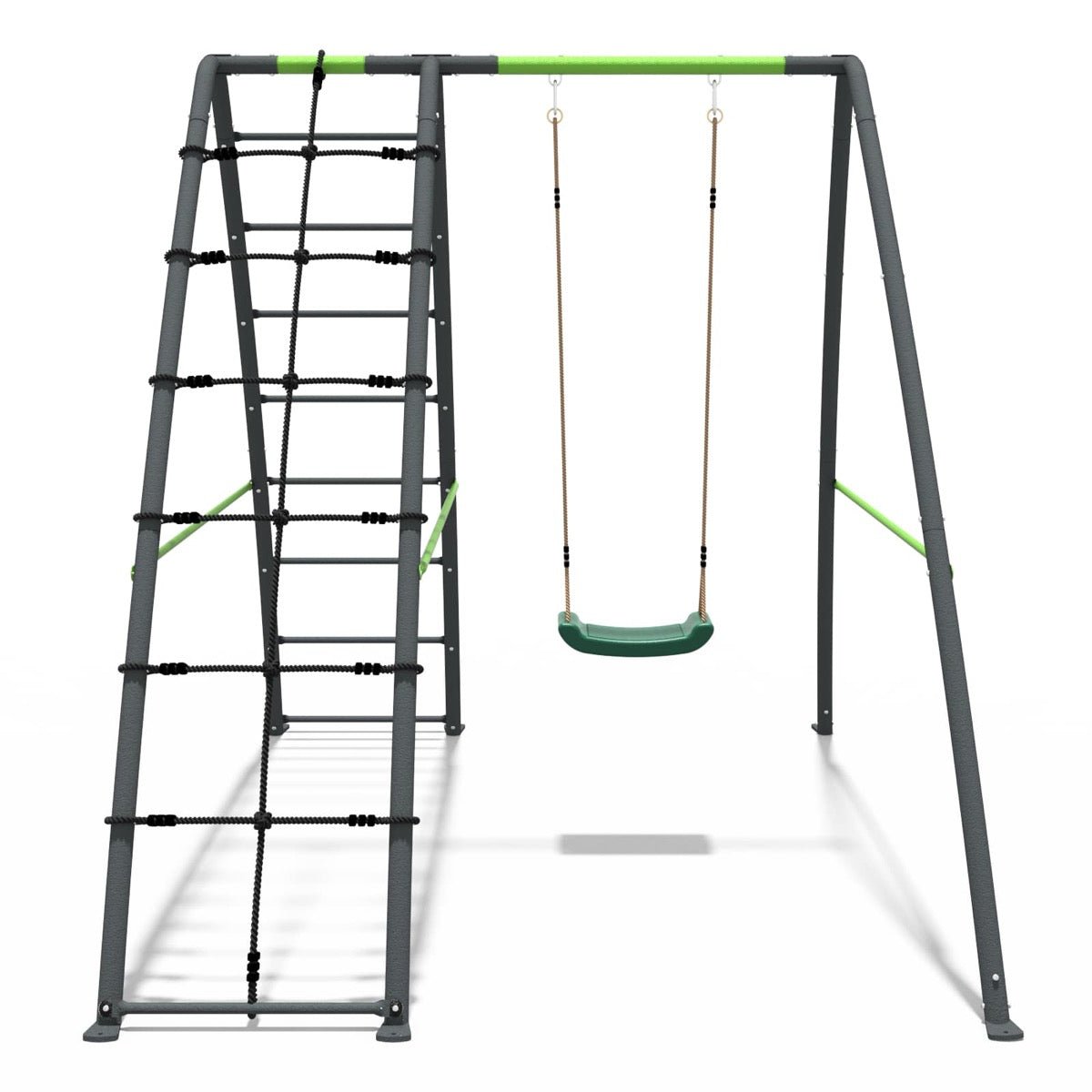 Rebo Steel Series Metal Swing Set with Up and Over wall - Single Swing Green