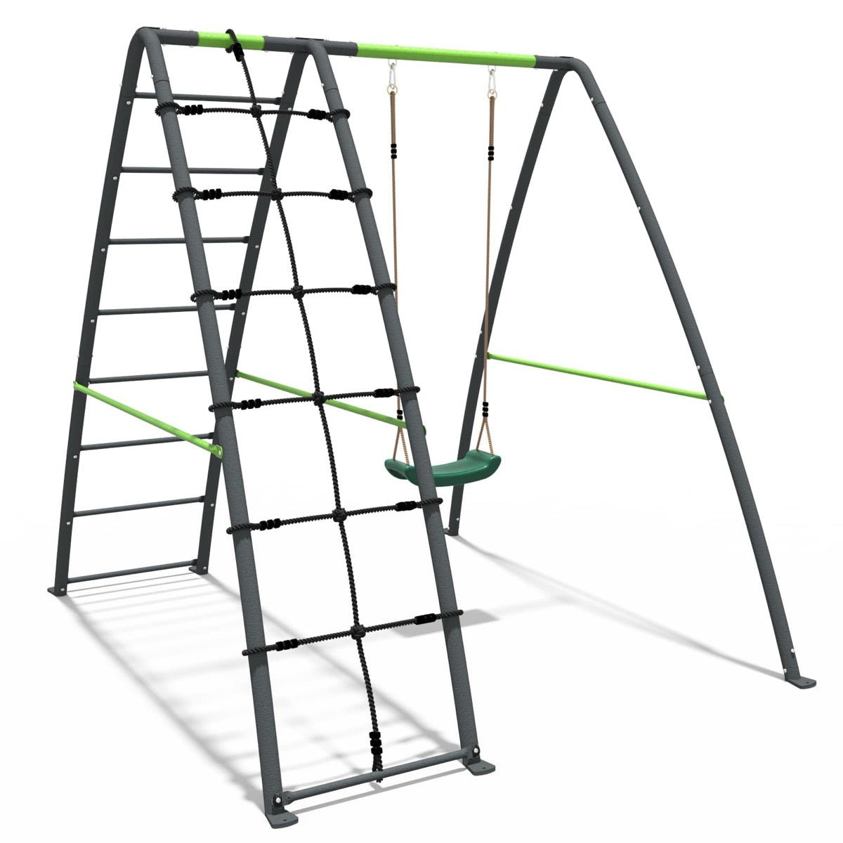 Rebo Steel Series Metal Swing Set with Up and Over wall - Single Swing Green
