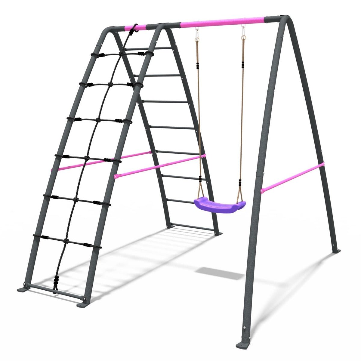 Rebo Steel Series Metal Swing Set with Up and Over wall - Single Swing Pink