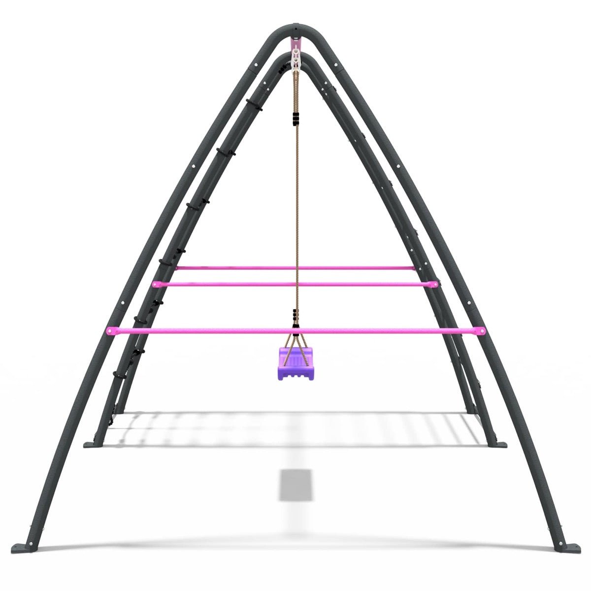 Rebo Steel Series Metal Swing Set with Up and Over wall - Single Swing Pink