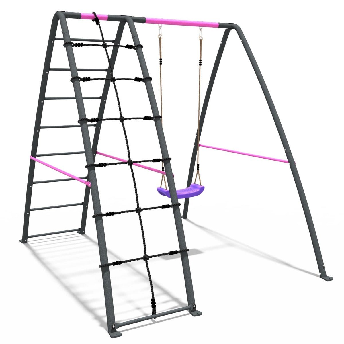 Rebo Steel Series Metal Swing Set with Up and Over wall - Single Swing Pink