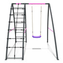 Rebo Steel Series Metal Swing Set with Up and Over wall - Single Swing Pink