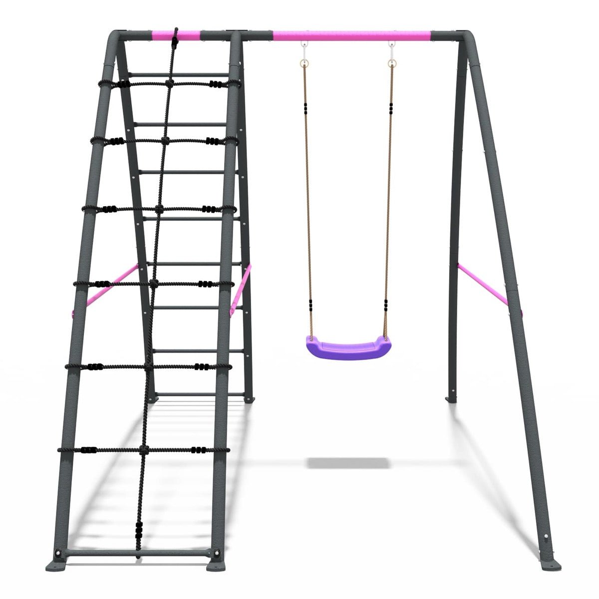 Rebo Steel Series Metal Swing Set with Up and Over wall - Single Swing Pink