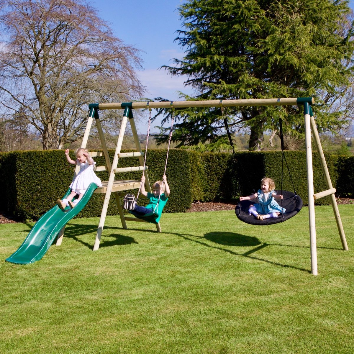 Rebo Ulysses Wooden Swing Set with Platform and Slide