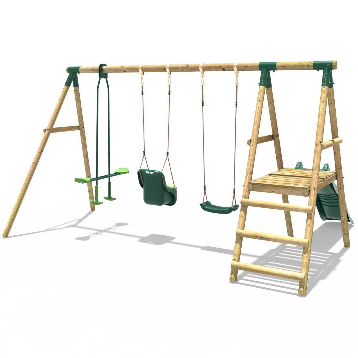 Rebo Voyager Wooden Swing Set with Platform and Slide