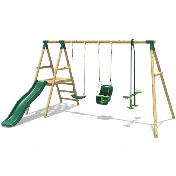 Rebo Voyager Wooden Swing Set with Platform and Slide