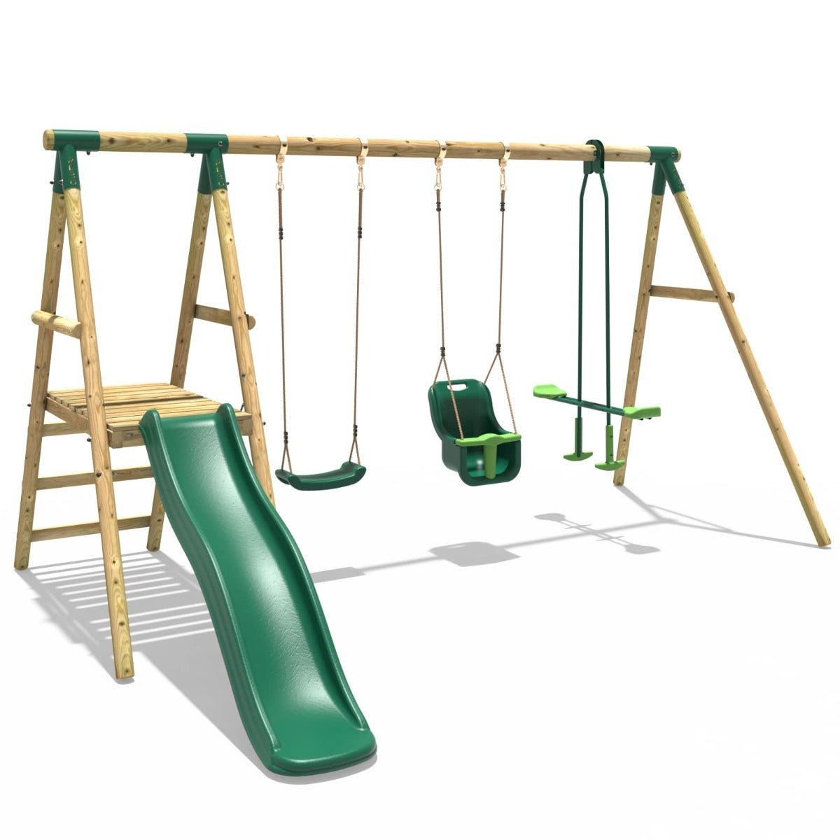 Rebo Voyager Wooden Swing Set with Platform and Slide