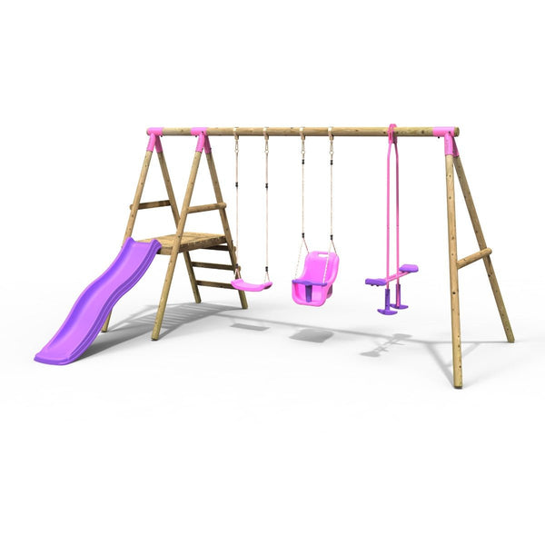 Rebo Voyager Wooden Swing Set with Platform and Slide Pink