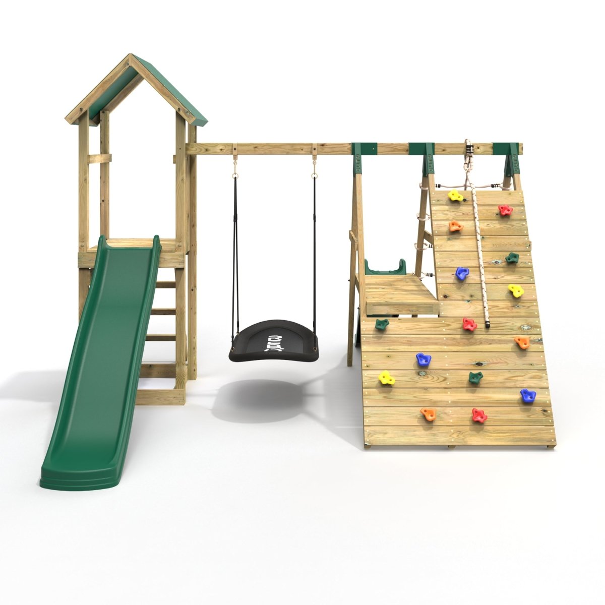 Rebo Wooden Climbing Frame with Swings, 6+8FT Slides & Climbing Wall - Crestone