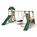 Rebo Wooden Climbing Frame with Swings, 6+8FT Slides & Climbing Wall - San Luis