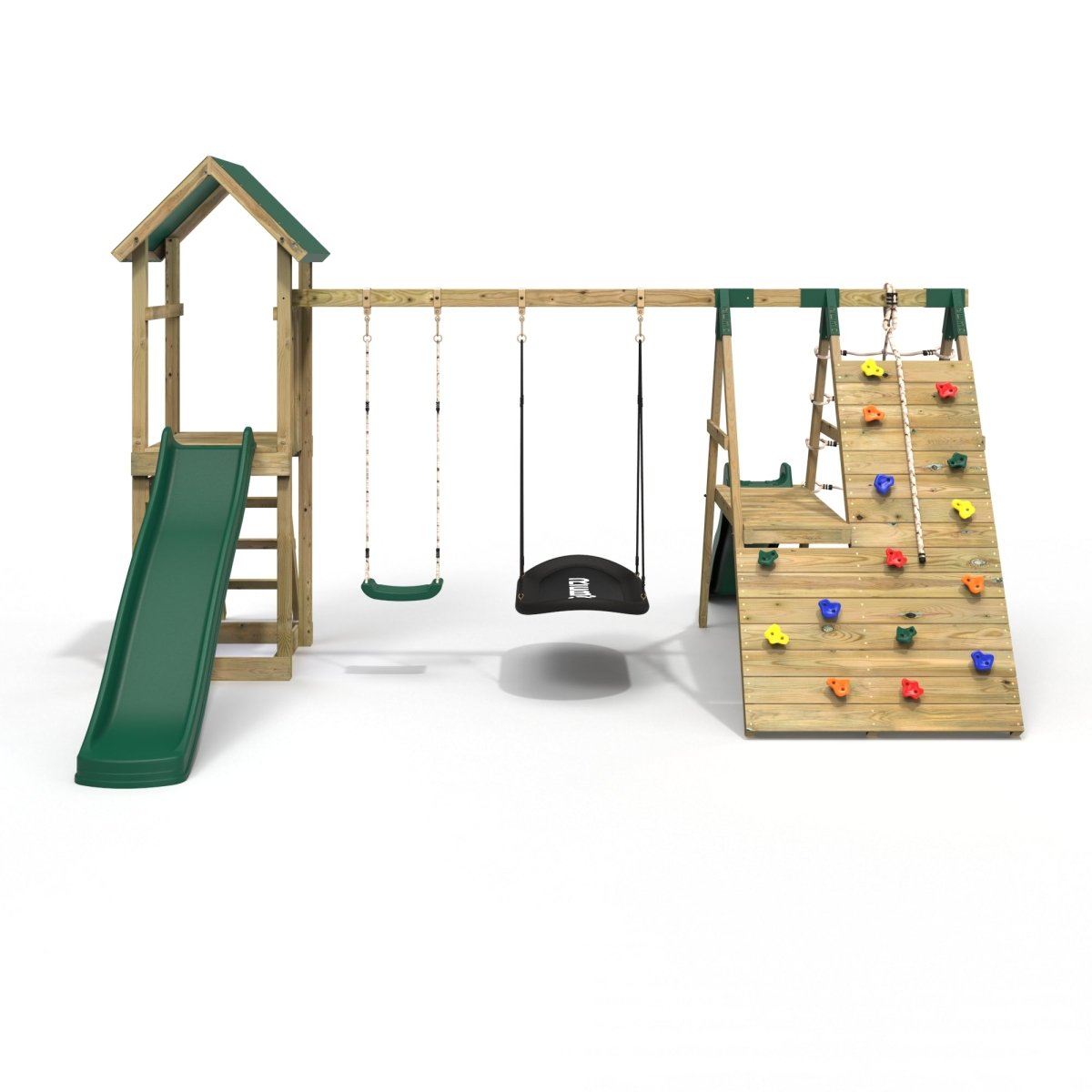 Rebo Wooden Climbing Frame with Swings, 6+8FT Slides & Climbing Wall - San Luis
