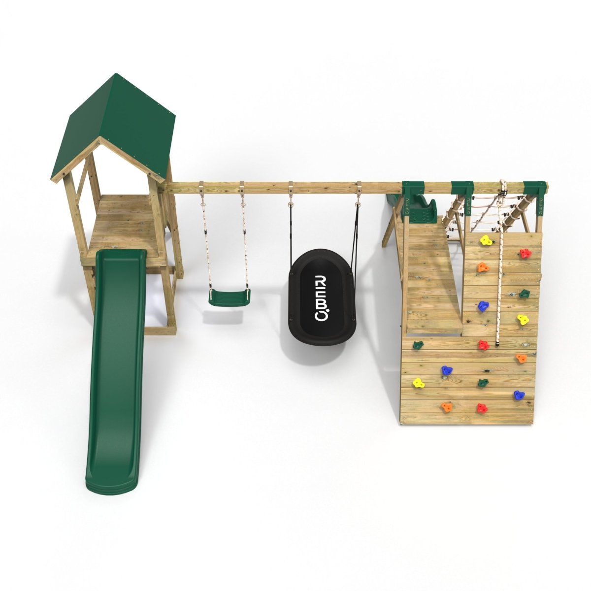 Rebo Wooden Climbing Frame with Swings, 6+8FT Slides & Climbing Wall - San Luis