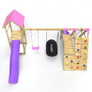 Rebo Wooden Climbing Frame with Swings, 6+8FT Slides & Climbing Wall - San Luis Pnk