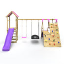 Rebo Wooden Climbing Frame with Swings, 6+8FT Slides & Climbing Wall - San Luis Pnk