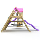 Rebo Wooden Climbing Frame with Swings, 6+8FT Slides & Climbing Wall - San Luis Pnk