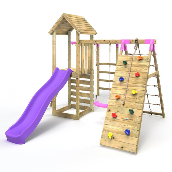 Rebo Wooden Climbing Frame with Swings, Slide, Up & over Climbing wall and Monkey Bars - Carpathian