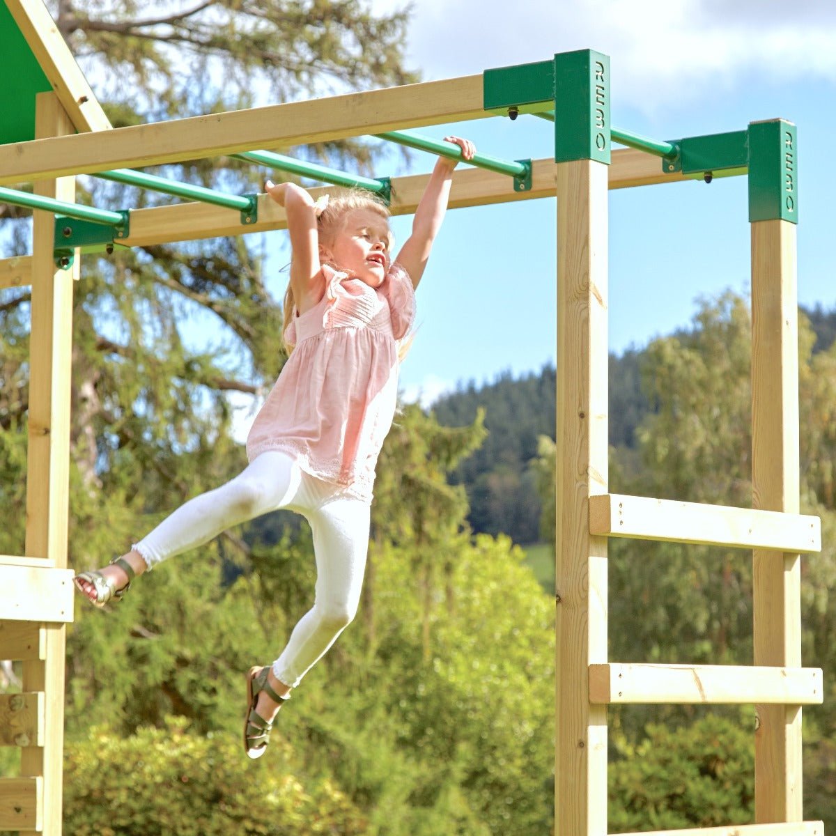 Rebo Wooden Climbing Frame with Swings, Slide, Up & over Climbing wall and Monkey Bars - Dolomite