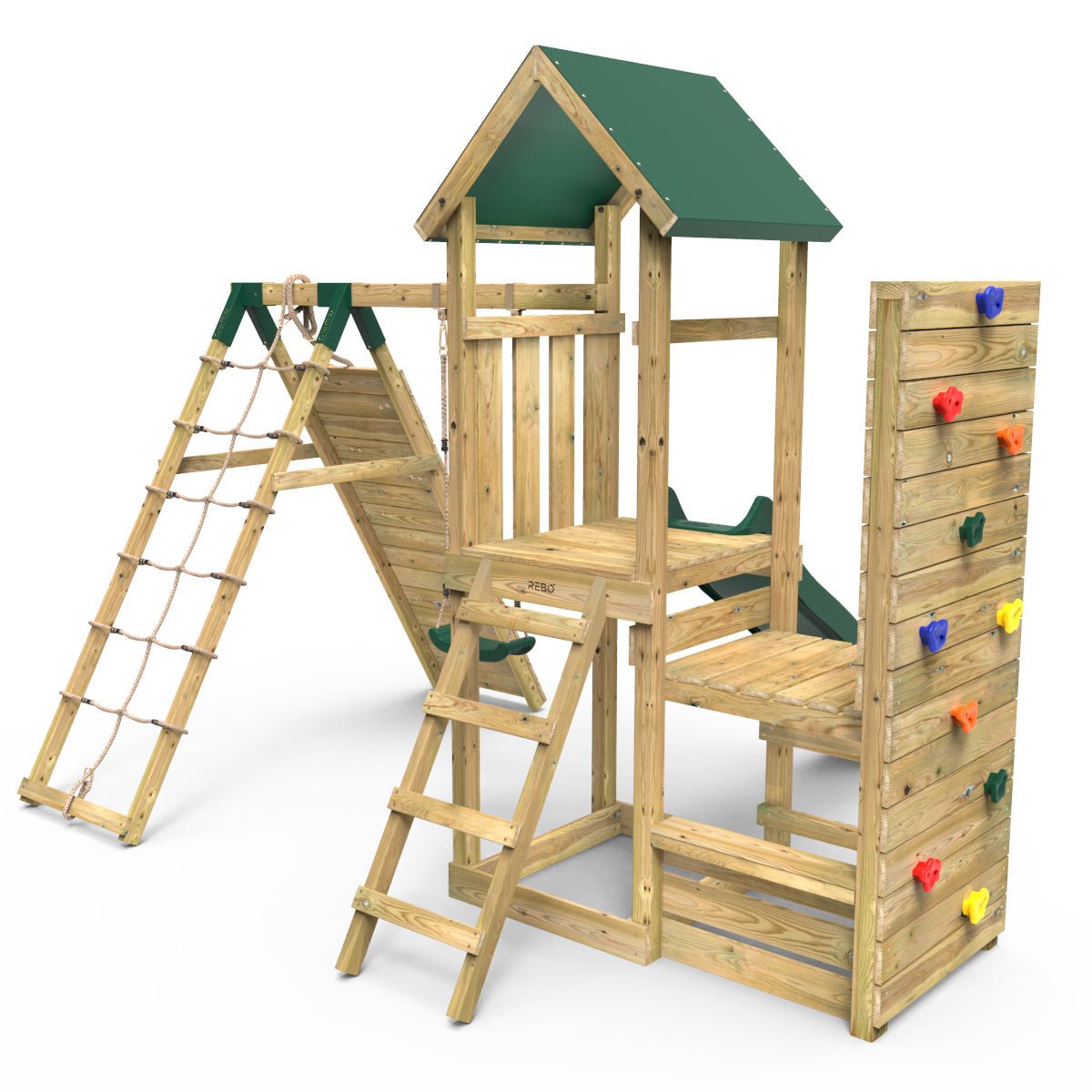 Rebo Bear Climbing Frame w/ Rock Wall, Swing Set Slide