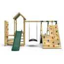 Rebo Wooden Climbing Frame with Vertical Rock Wall, Swing Set and Slide - Crestone+