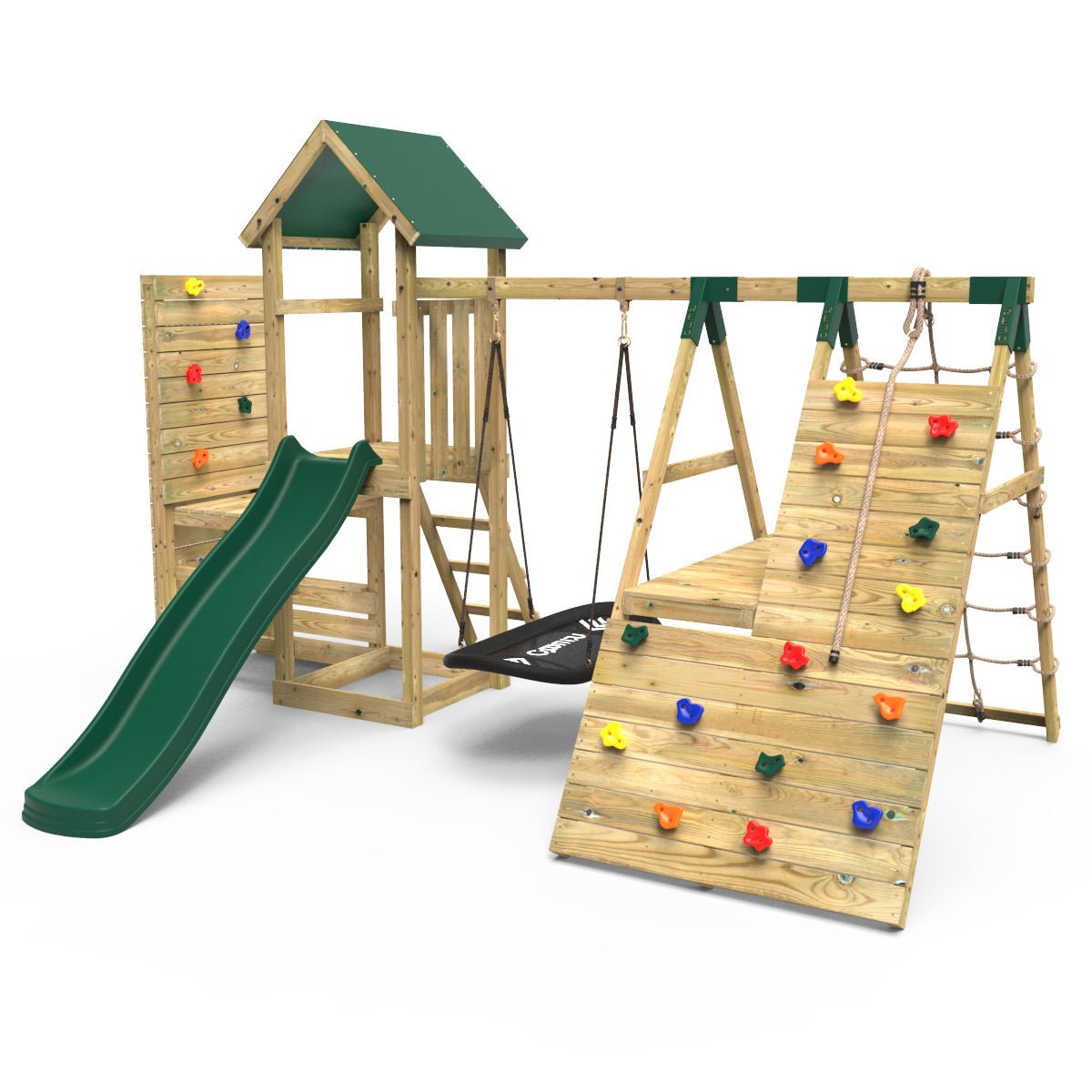 Rebo Crestone Wooden Climbing Frame w Vertical Rock Wall Swing Set Slide