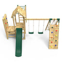 Rebo Wooden Climbing Frame with Vertical Rock Wall, Swing Set and Slide - Dolomite+