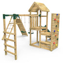 Rebo Wooden Climbing Frame with Vertical Rock Wall, Swing Set and Slide - Dolomite+
