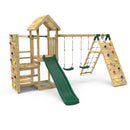 Rebo Wooden Climbing Frame with Vertical Rock Wall, Swing Set and Slide - Dolomite+