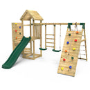Rebo Wooden Climbing Frame with Vertical Rock Wall, Swing Set and Slide - Dolomite+
