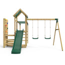 Rebo Wooden Climbing Frame with Vertical Rock Wall, Swing Set and Slide - El Capitan+