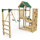 Rebo Wooden Climbing Frame with Vertical Rock Wall, Swing Set and Slide - El Capitan+