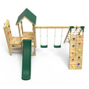 Rebo Wooden Climbing Frame with Vertical Rock Wall, Swing Set and Slide - Greenhorn+