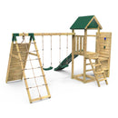 Rebo Wooden Climbing Frame with Vertical Rock Wall, Swing Set and Slide - Greenhorn+