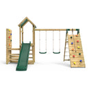 Rebo Wooden Climbing Frame with Vertical Rock Wall, Swing Set and Slide - Greenhorn+