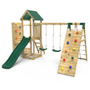Rebo Wooden Climbing Frame with Vertical Rock Wall, Swing Set and Slide - Greenhorn+