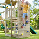 Rebo Wooden Climbing Frame with Vertical Rock Wall, Swing Set and Slide - Pennine+