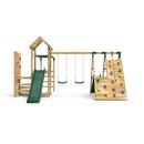 Rebo Wooden Climbing Frame with Vertical Rock Wall, Swing Set and Slide - Pennine+