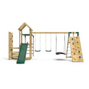 Rebo Wooden Climbing Frame with Vertical Rock Wall, Swing Set and Slide - Pyrennes+