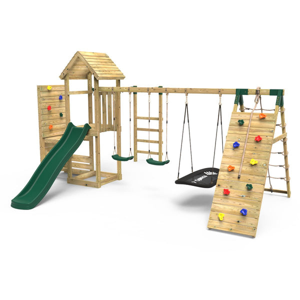 Rebo Pyrennes Climbing Frame w Rock Wall Swing Set Slide