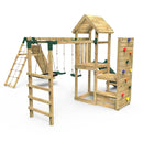 Rebo Wooden Climbing Frame with Vertical Rock Wall, Swing Set and Slide - Pyrennes+