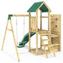 Rebo Wooden Climbing Frame with Vertical Rock Wall, Swing Set and Slide - Rushmore+