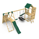 Rebo Wooden Climbing Frame with Vertical Rock Wall, Swing Set and Slide - San Luis+