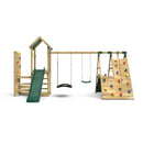 Rebo Wooden Climbing Frame with Vertical Rock Wall, Swing Set and Slide - San Luis+
