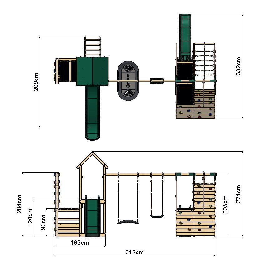 Rebo Wooden Climbing Frame with Vertical Rock Wall, Swing Set and Slide - San Luis+