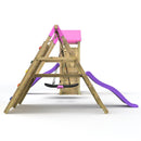 Rebo Wooden Climbing Frame with Vertical Rock Wall, Swing Set and Slide - San Luis+ Pink