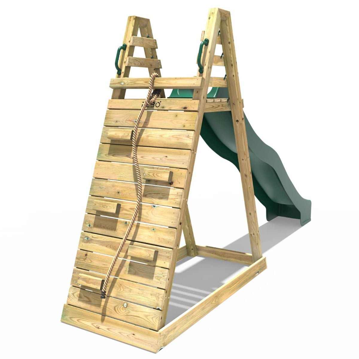 Rebo Wooden Free Standing Slide with 10ft Water Slide - with Adventure Wall