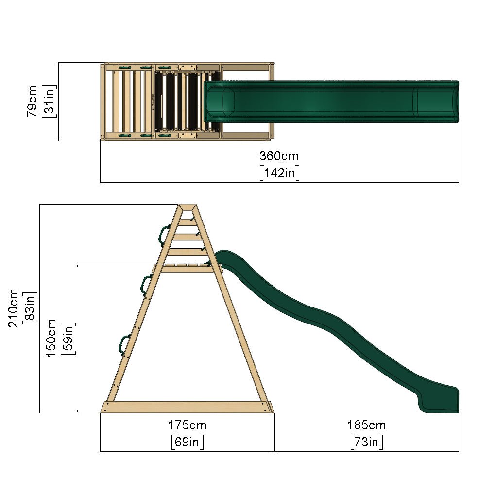 Rebo Wooden Free Standing Slide with 10ft Water Slide - with Adventure Wall