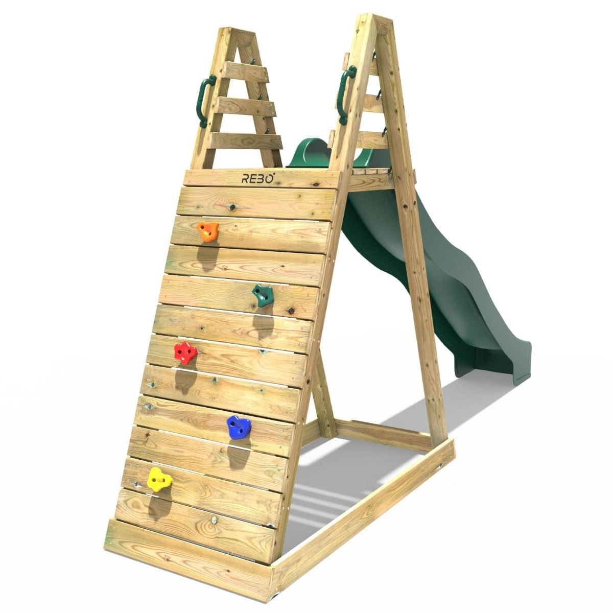 Rebo Wooden Free Standing Slide with 10ft Water Slide - with Climbing Wall
