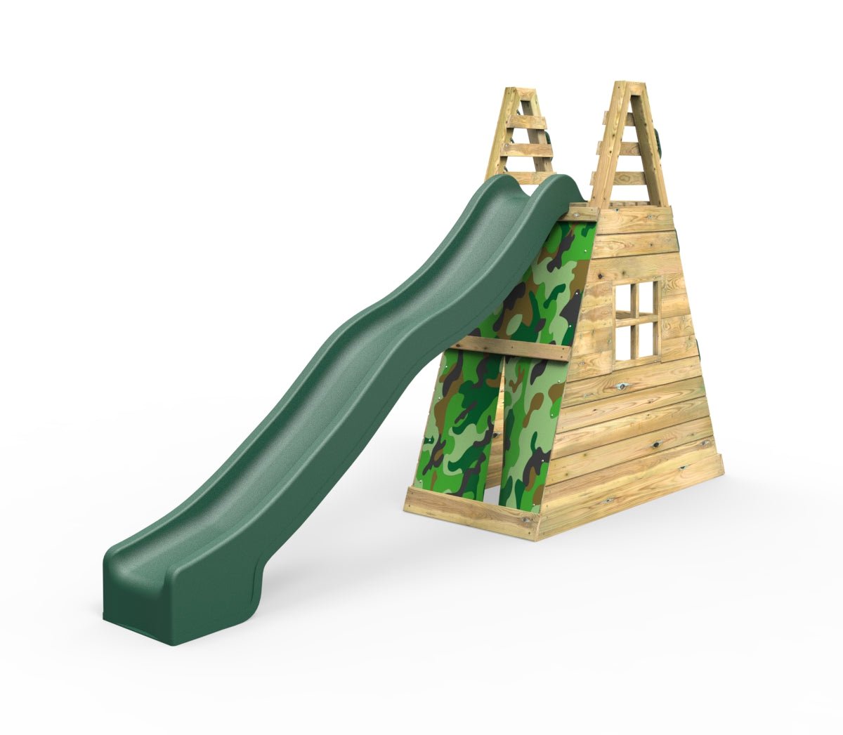 Rebo Wooden Free Standing Slide with 10ft Water Slide - with Climbing Wall & Den